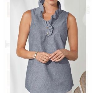 Mud pie Chambray Ruffle Neck Blouse